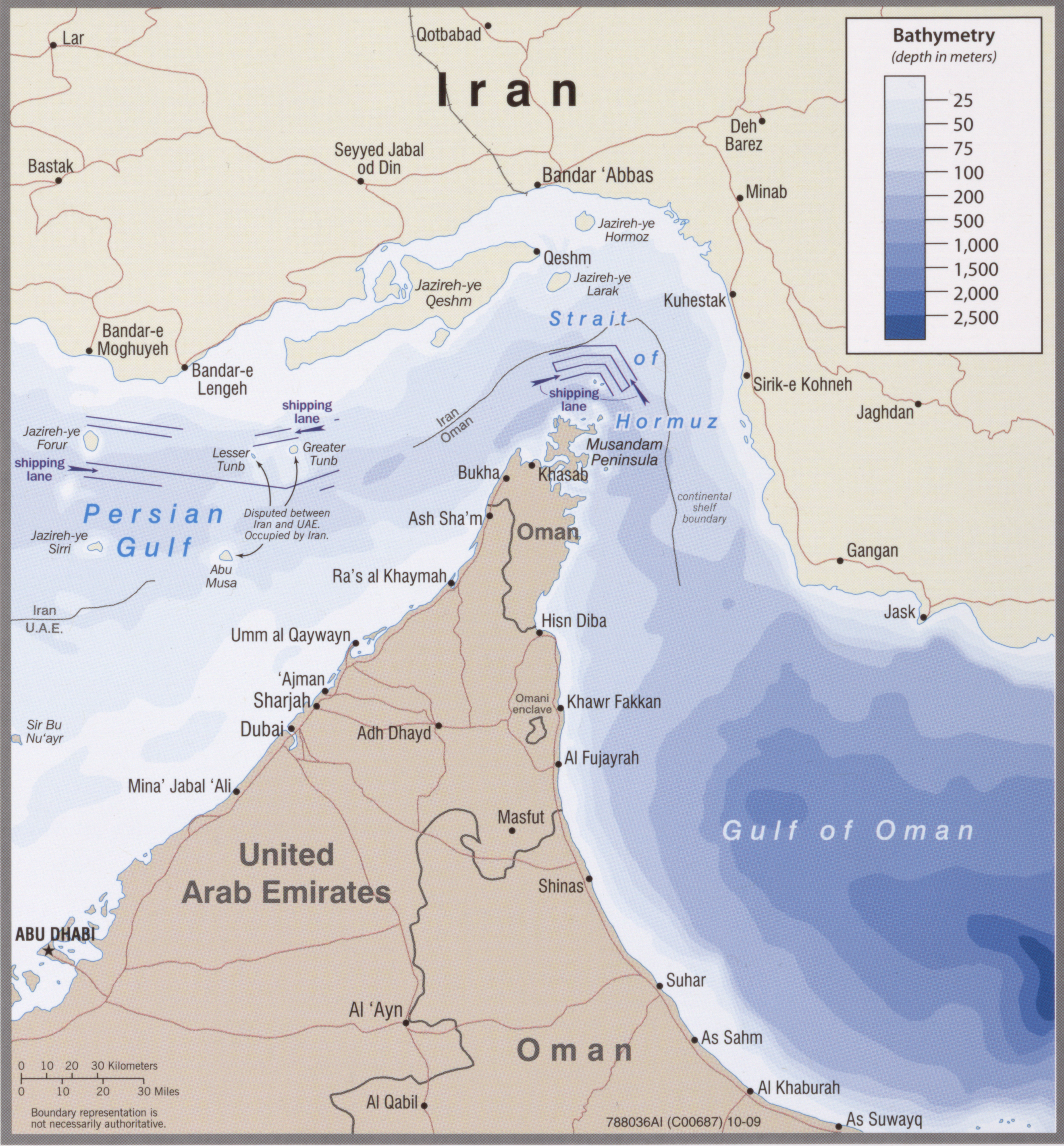 Peta Selat Hormuz antara Iran dan Oman, sumber CIA/Library of Congress
