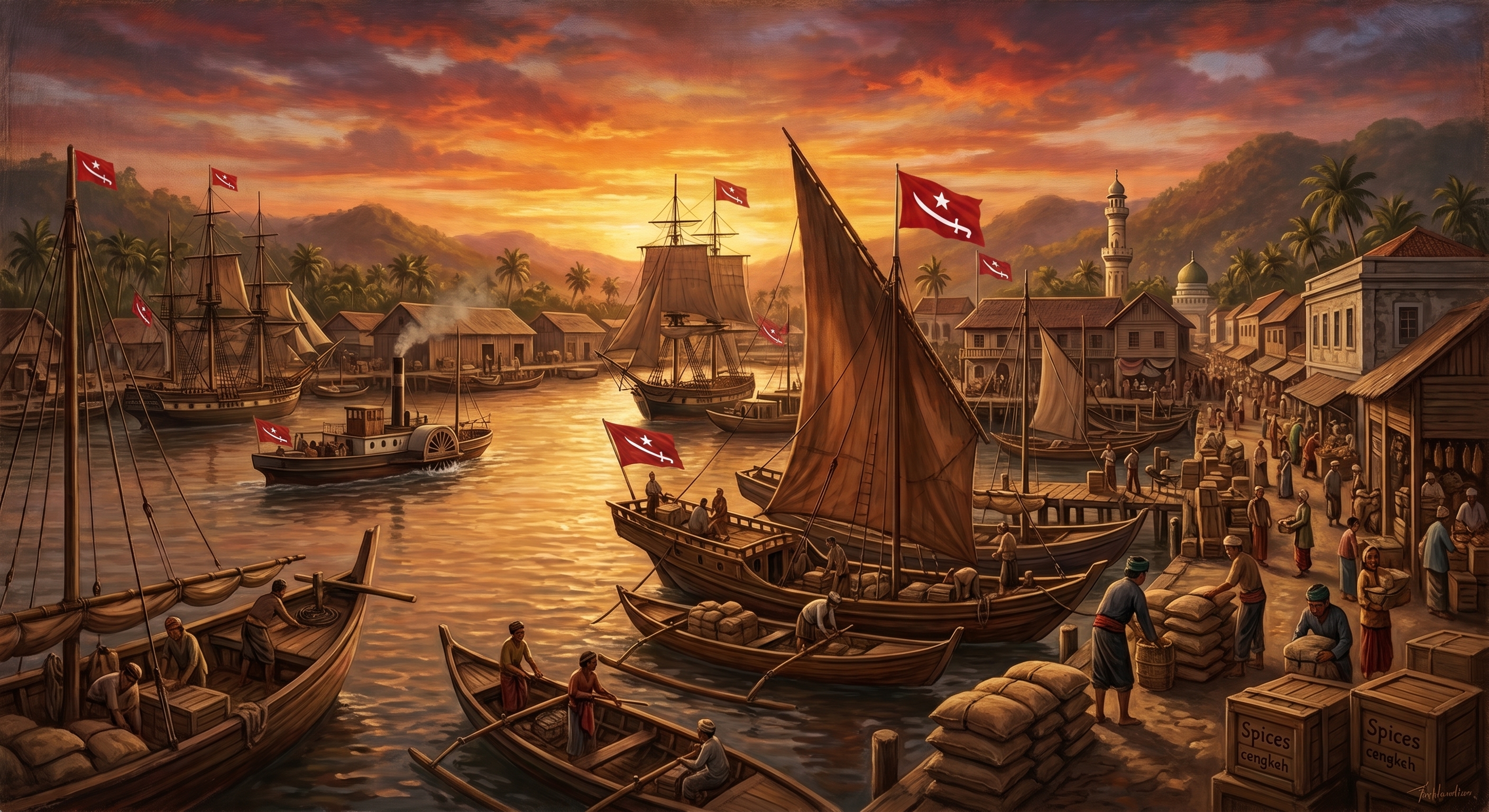 Ilustrasi pelabuhan Aceh pada era Sultan Iskandar Muda, latar sejarah di balik artikel perlambatan ekonomi China 2026